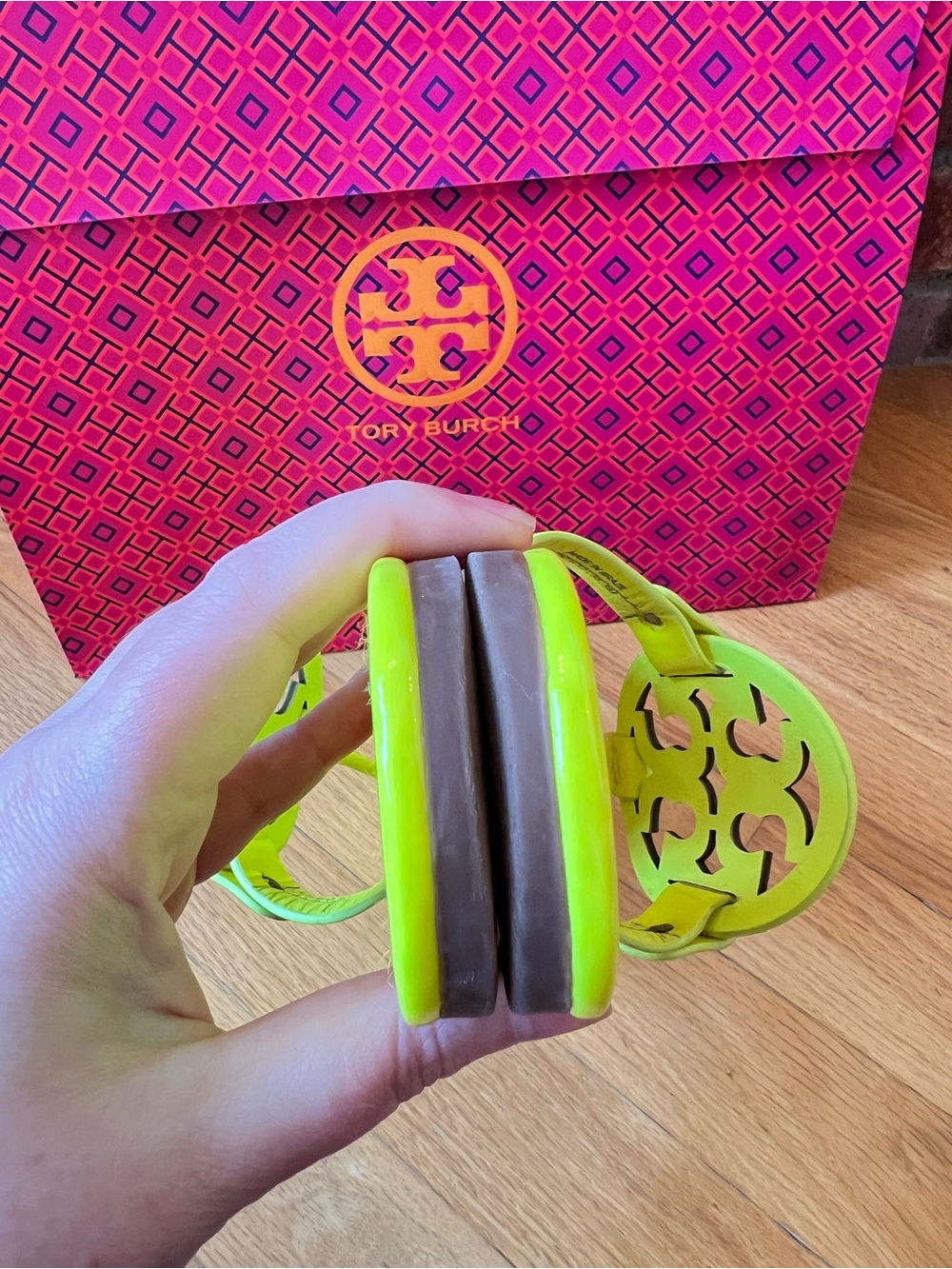 Tory Burch Neon Fluorescent Yellow Patent Leather Miller Sandals - Picture 11 of 13